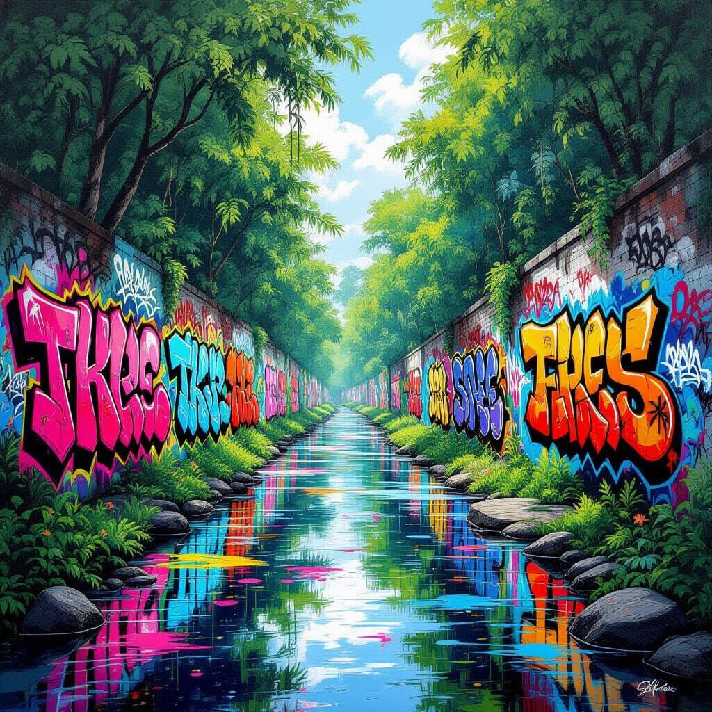 Vibrant Graffiti Nature Scene With Splash Art Elements
