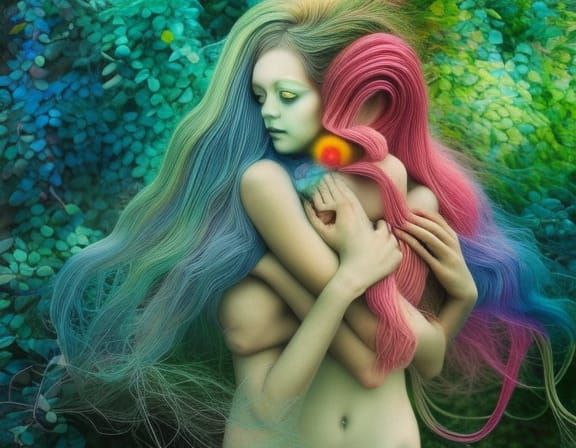 Rainbow-Human Hybrid in Vines: Mythical Photo