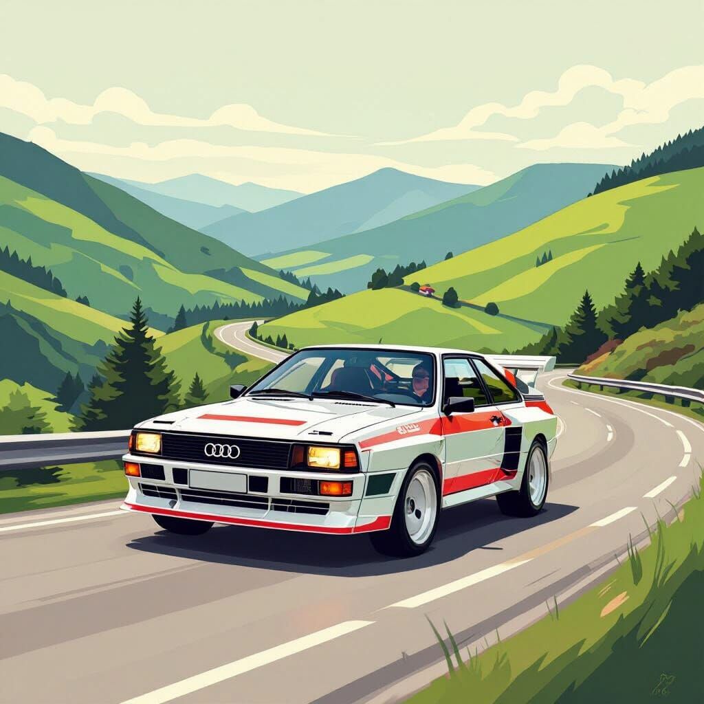 Retro Audi Quattro Races on Mountain Road
