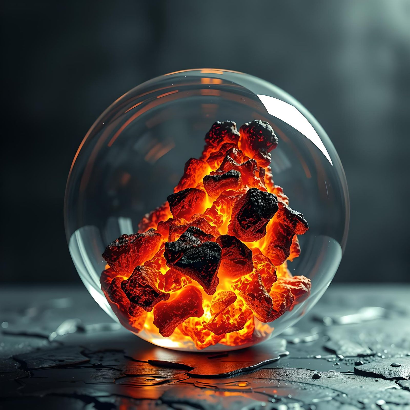 Lava Avalanche in Glass Sphere: Ultrarealistic Photography