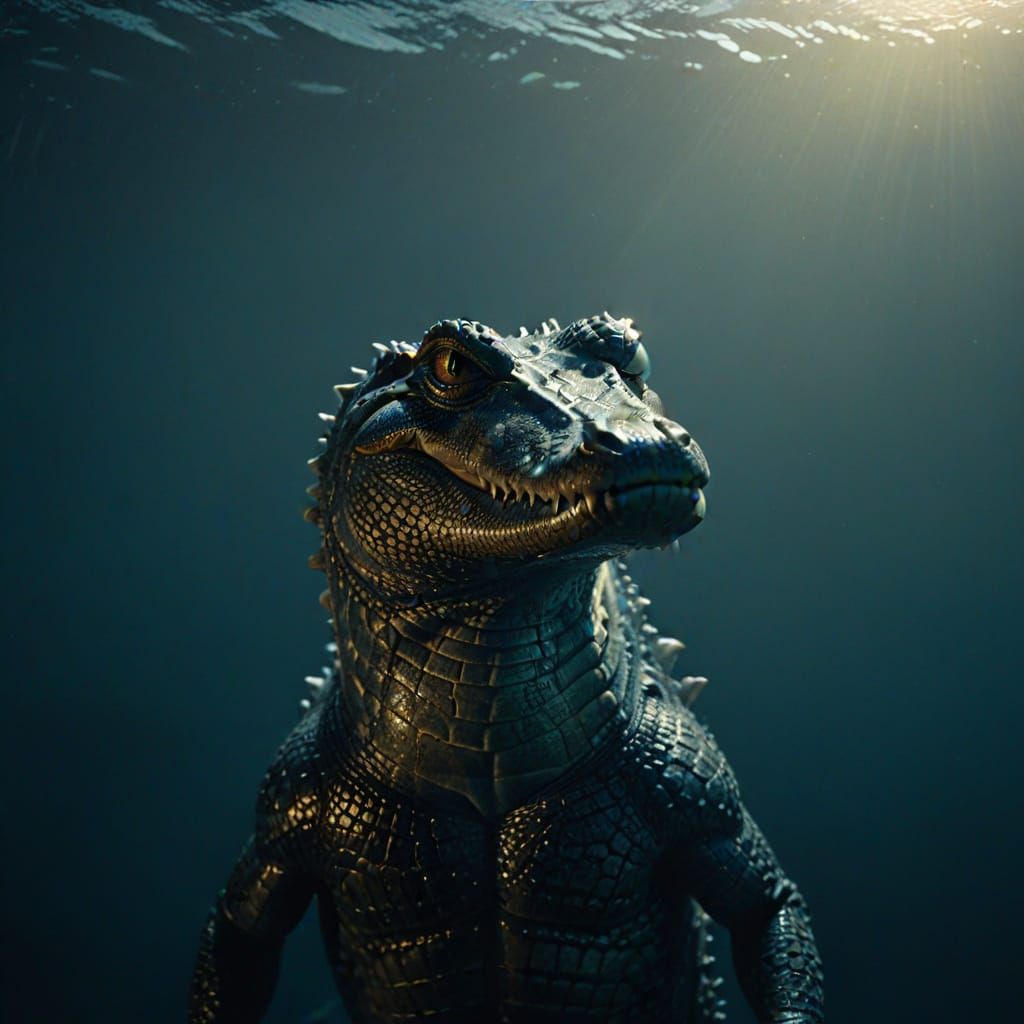 Crocohuman in Deep Sea: A Film Noir Still