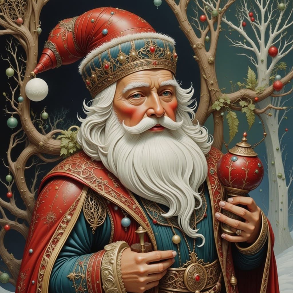 Wooden Santa Figurine with Scandinavian Christmas Details