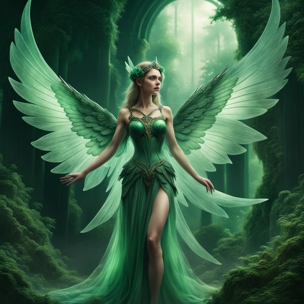 Green Aventurine Fairy with Large Wings