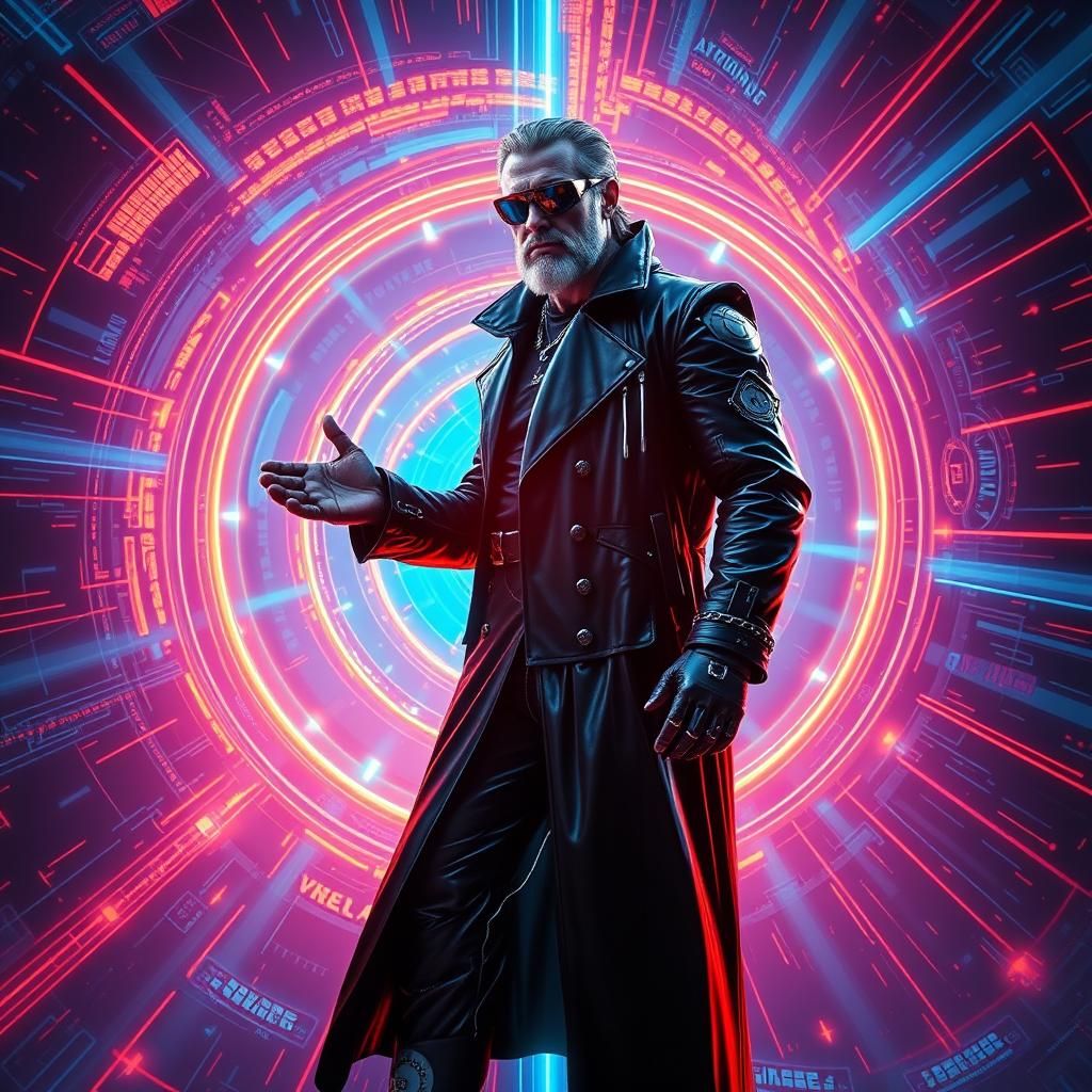 Chronos: Cyberpunk God of Time in Neon Metropolis