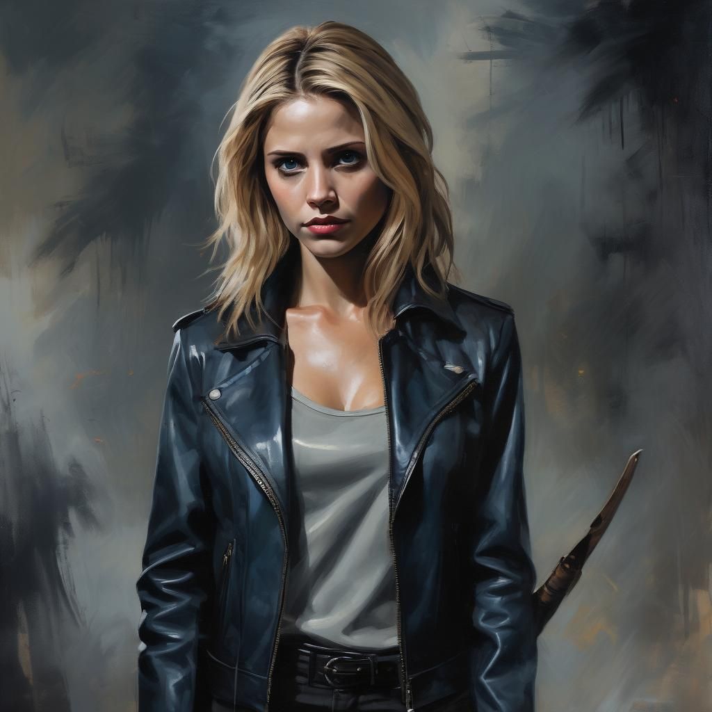 dramatic oil painting of buffy the vampire slayer