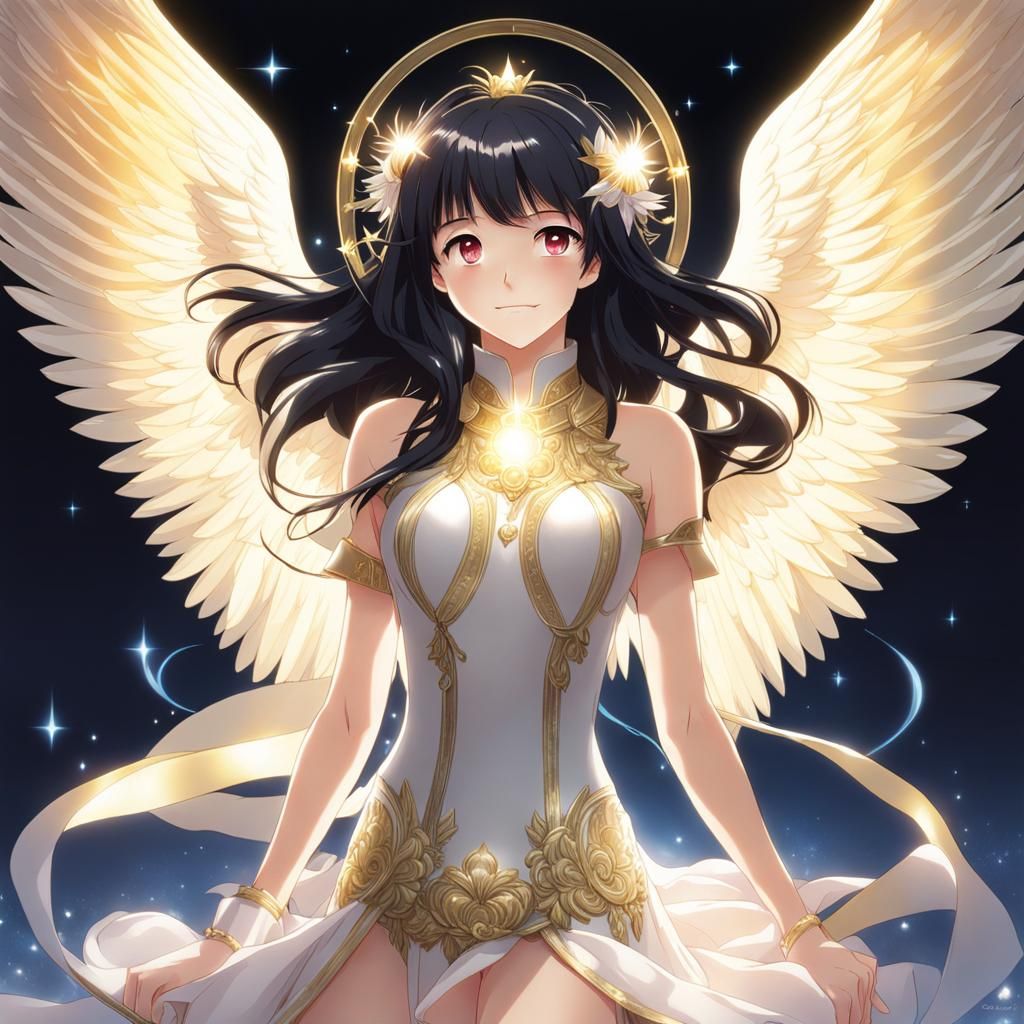 Radiant Smiling Angel with Black Hair