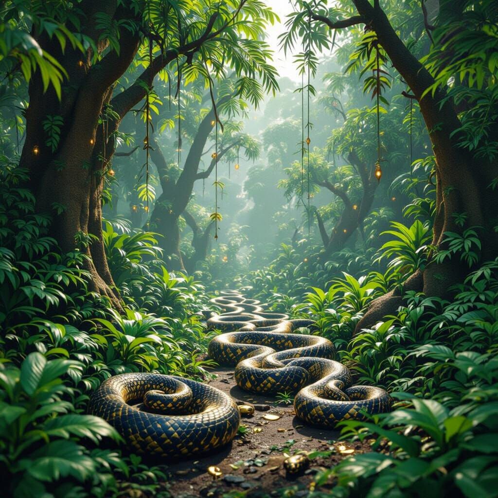 Lush Rainforest with Snakes in Epic 3D Style