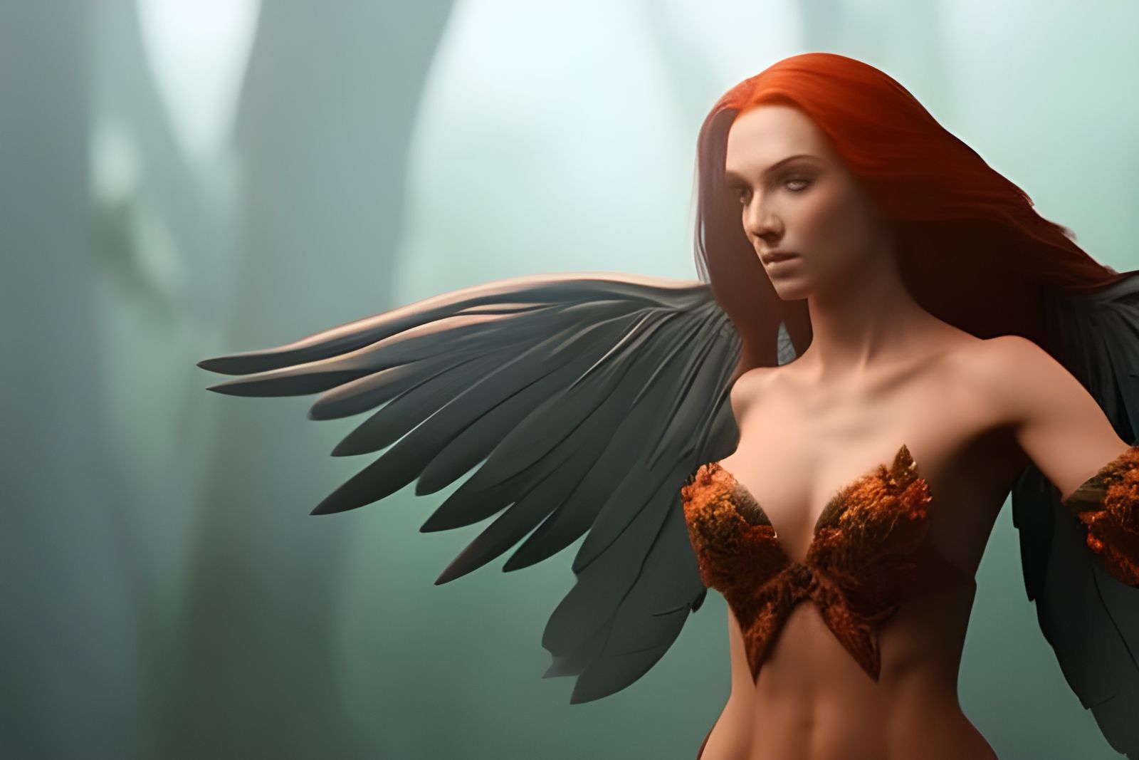 Red-Haired Angel in Forest, Fantasy Concept Art