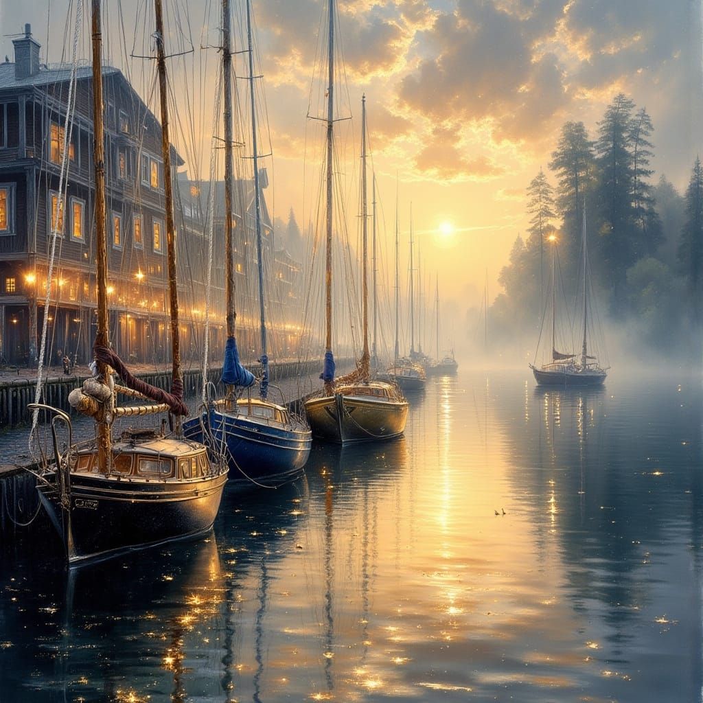 Quiet Harbour at Dusk Impressionistic Oil Painting