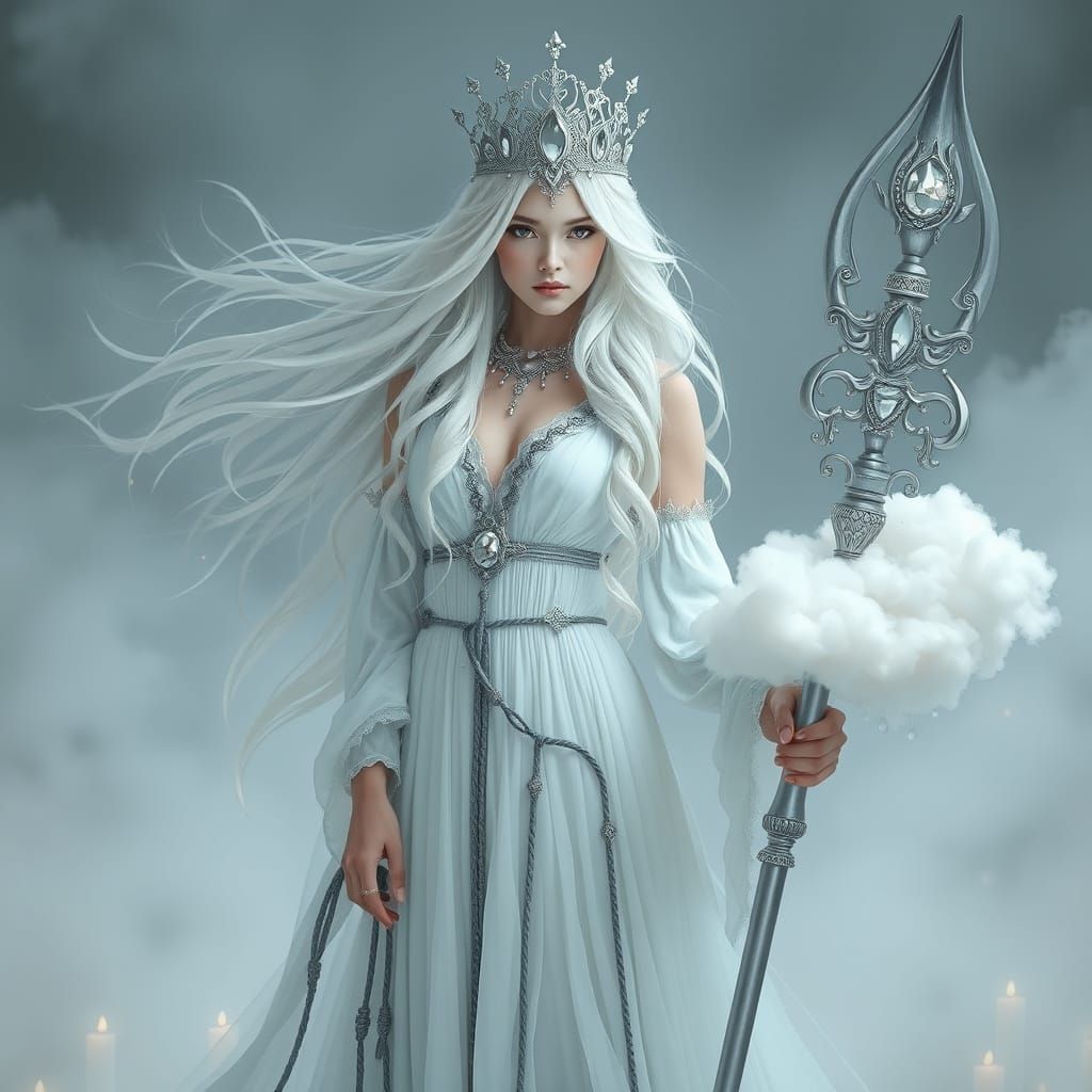 Ethereal Queen of Fog in Mystical Landscape