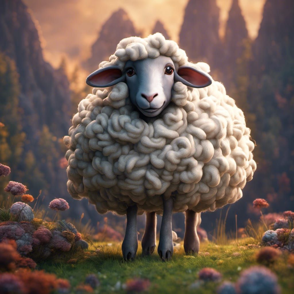 Cute Sheep in Detailed Matte Painting Style