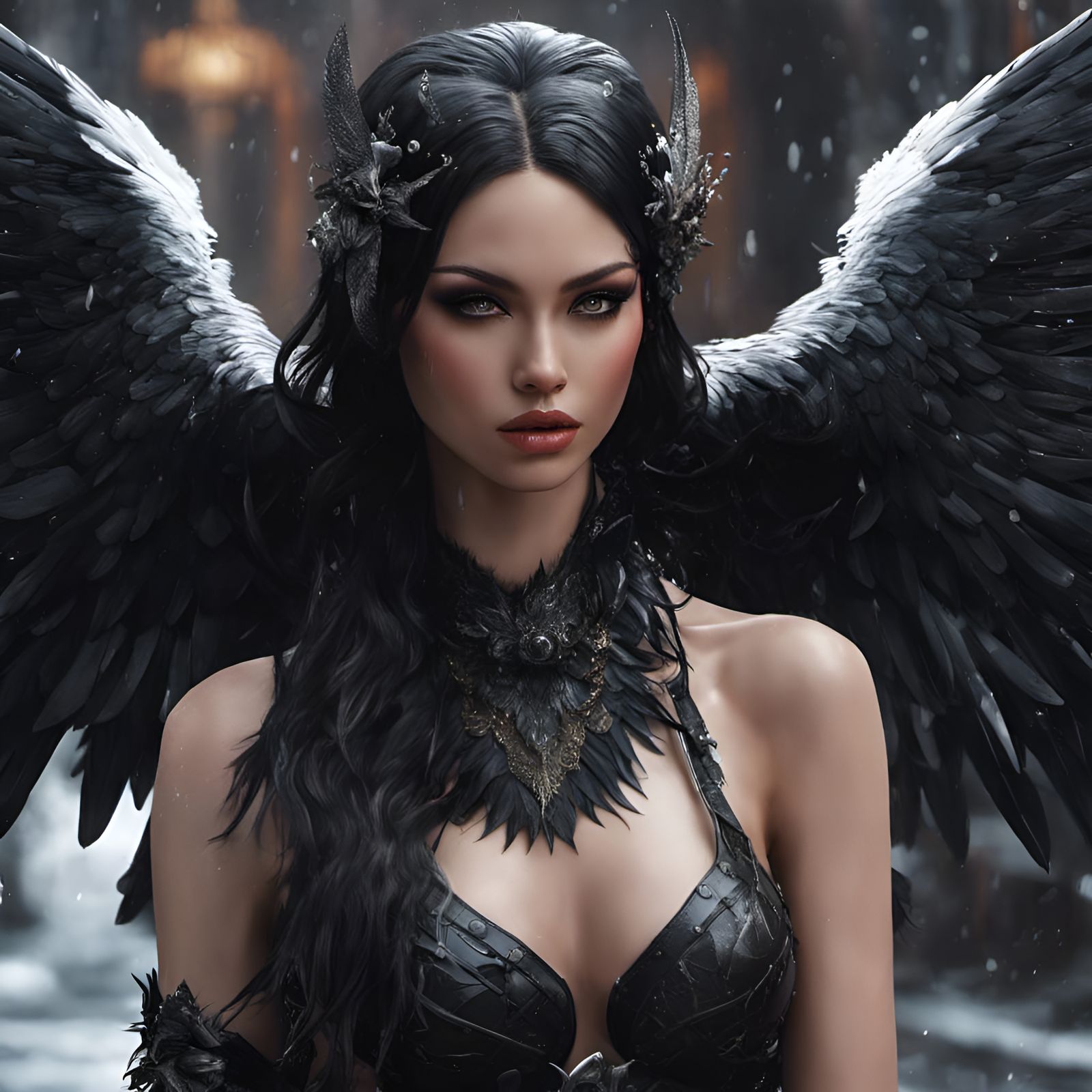 Fallen Angel in Latex Harness with Feather Wings