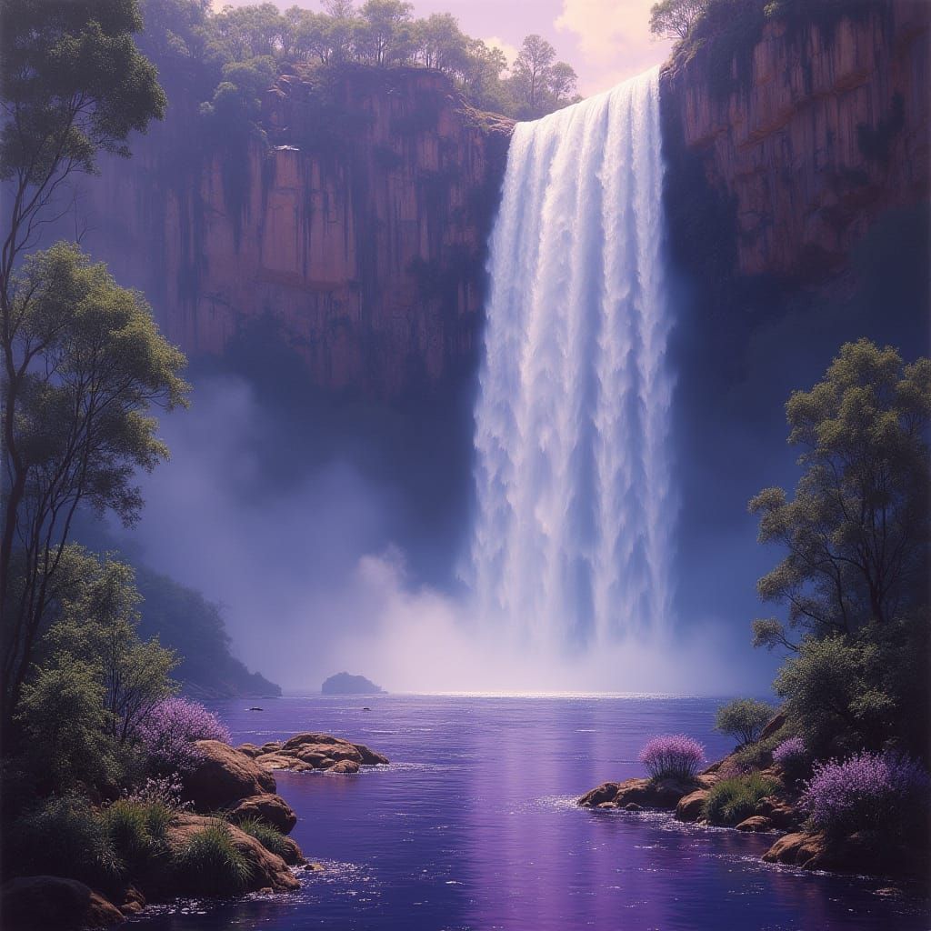 Waterfall from Asteroid Creates a Purple Lake