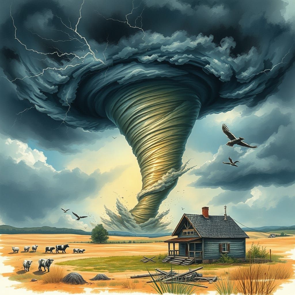 Massive Tornado Lifts Livestock Amidst Lightning Storm