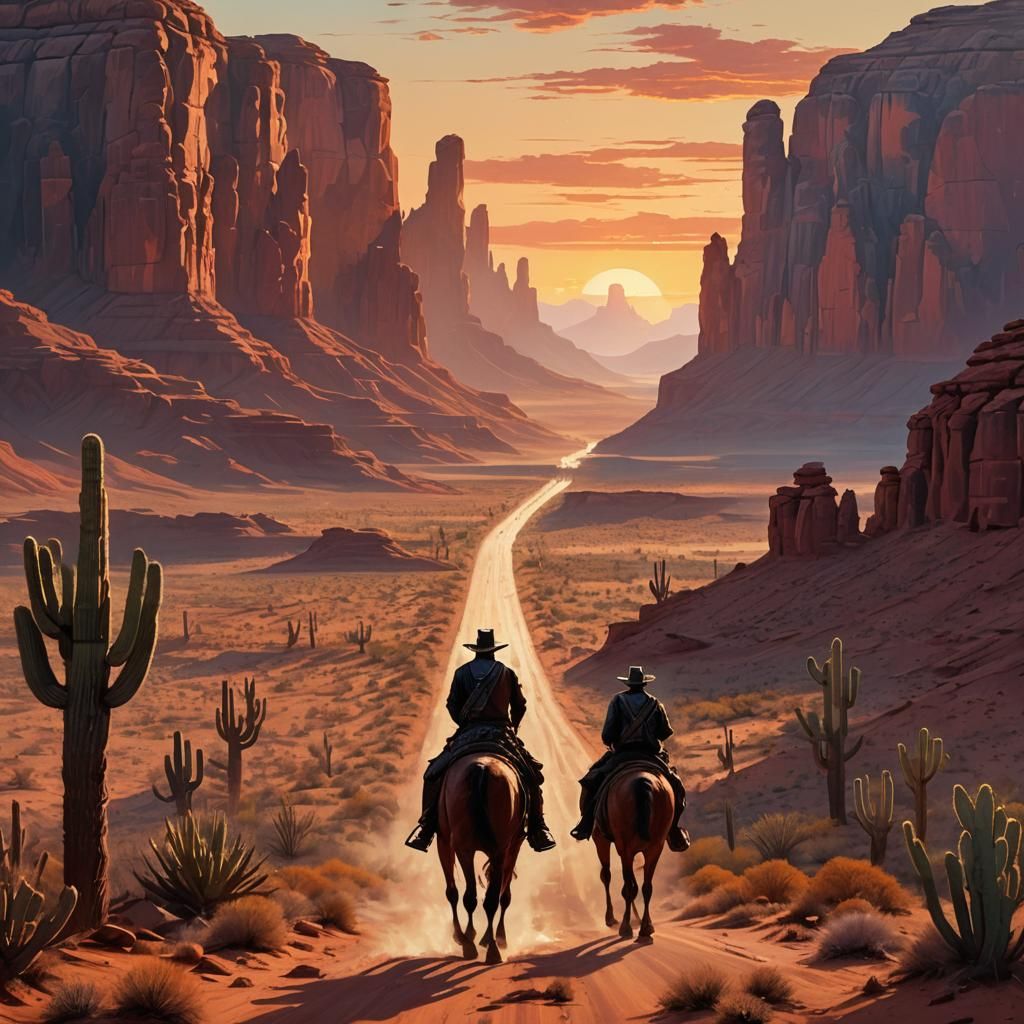 Endless Desert Highway with Lone Rider, Digital Matte Painti...