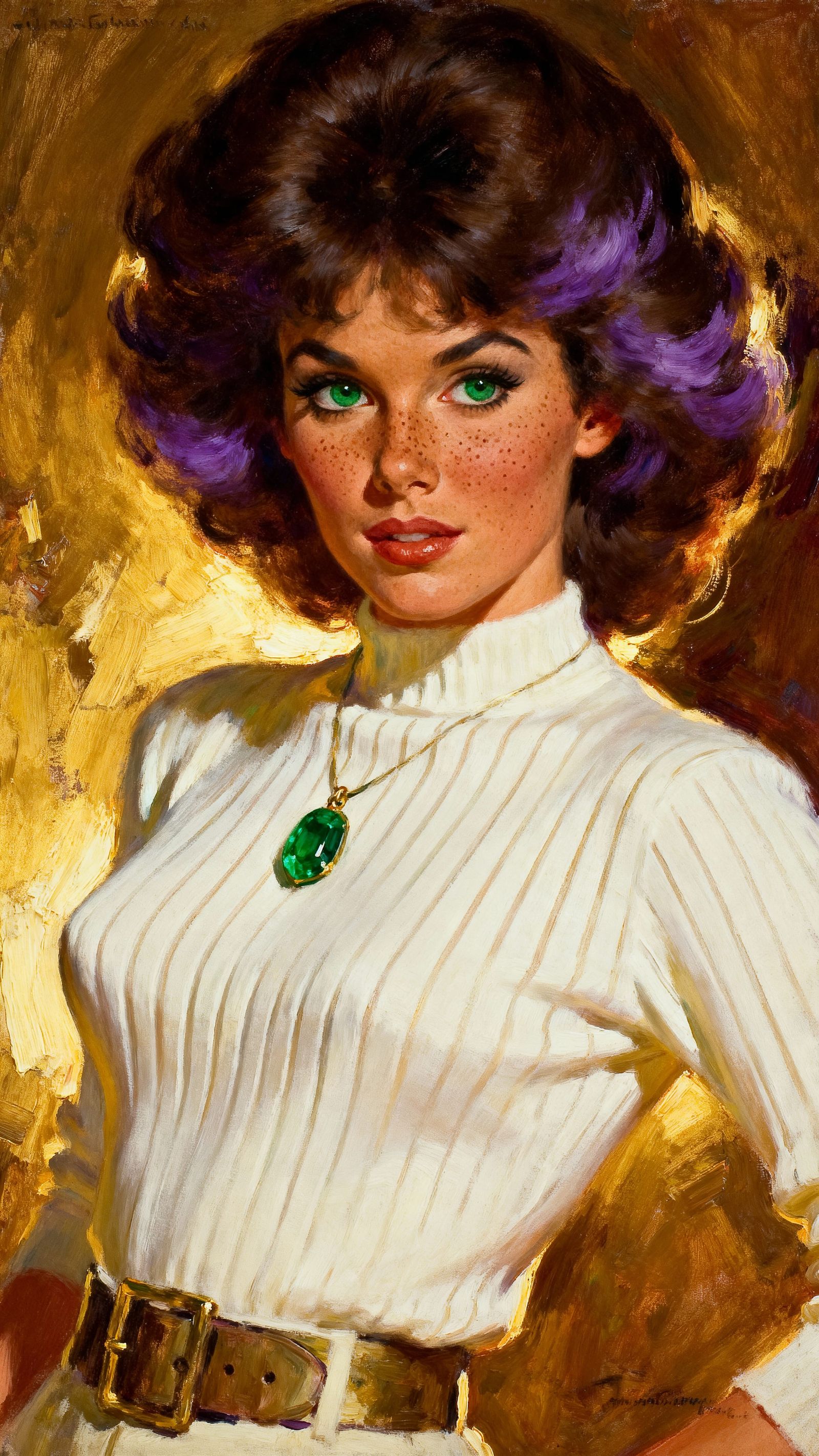 Pin-Up Woman with Emerald Eyes and 80s Hair
