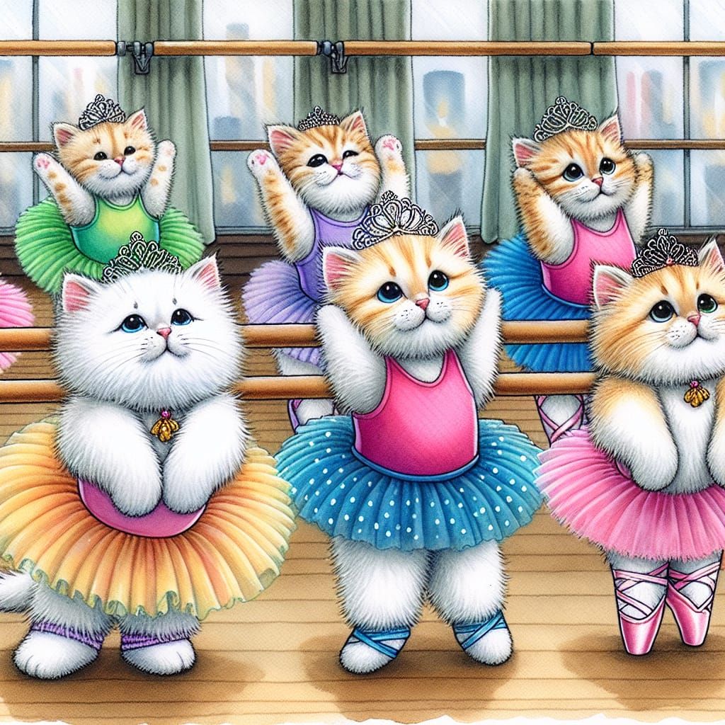 Whimsical Kittens in Ballet Class