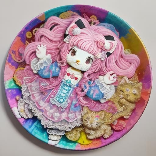 Hello Kitty as Rococo Maneki Neko in Candy Art