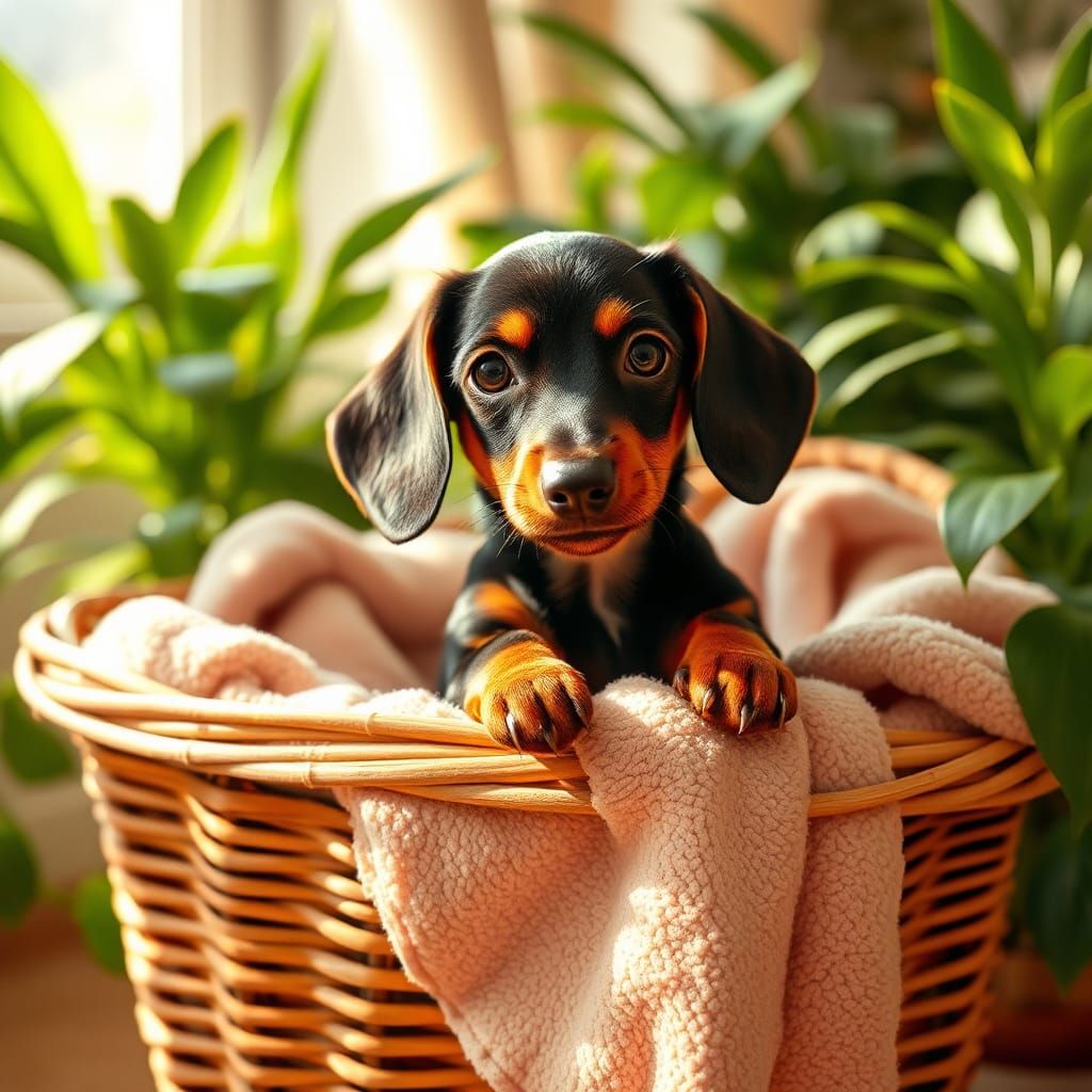Dachshund Puppy Peeks Out in Cinematic Style