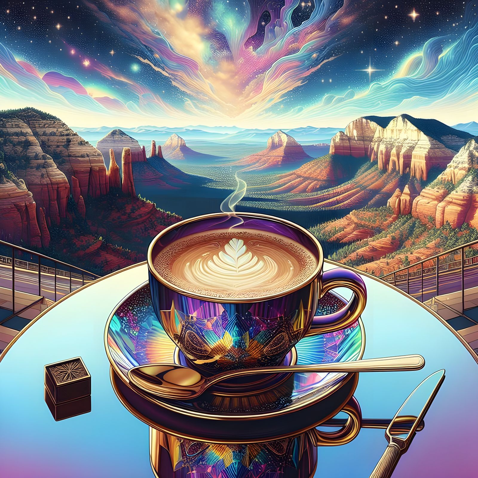 Coffee in Sedona Valley: Holographic Pre-1912 Art
