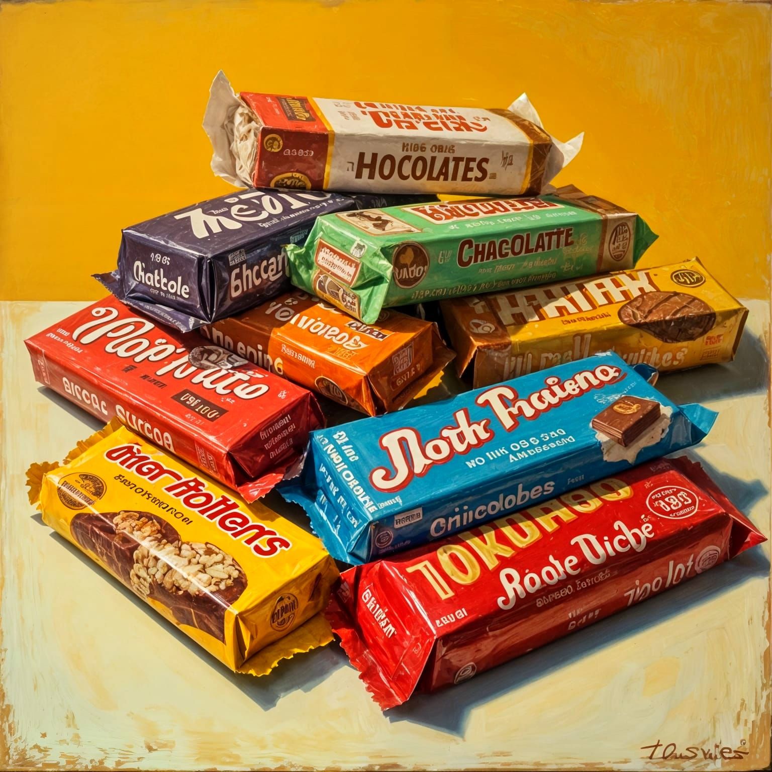 Chocolate Bars of the 1960s in Oil Painting Style