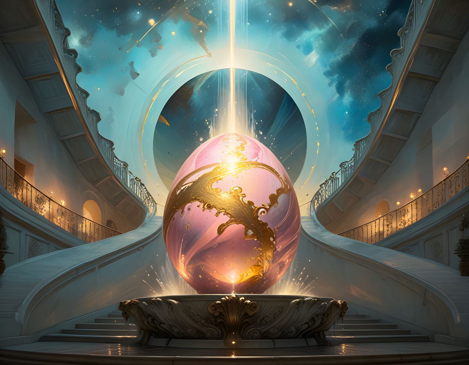 Cosmic Egg and Fountain with Shadow-Light Effect