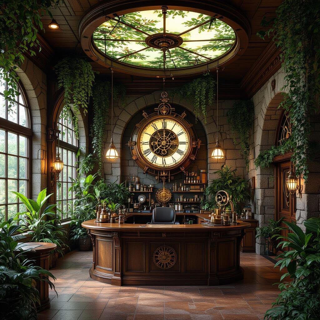 Steampunk Maker Lounge with Forest-Inspired Design