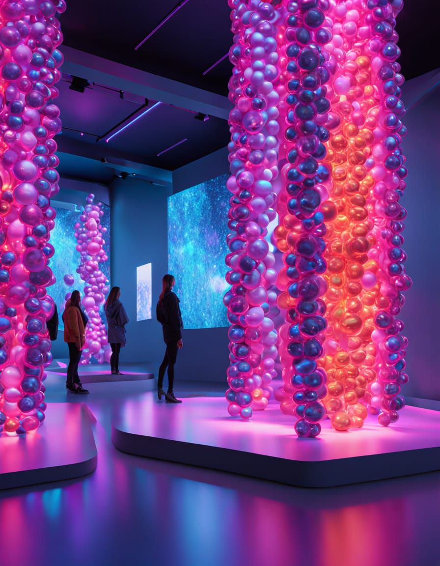 Futuristic Art Gallery Installation with Tactile Sculptures