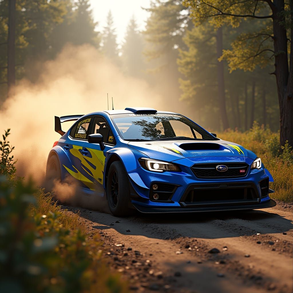 Metallic-Blue Subaru WRX STI Drifts Through Sun-Dappled Fore...