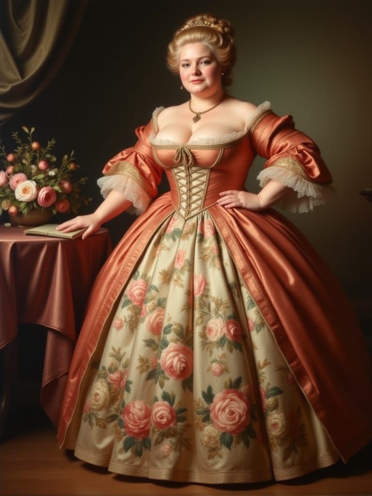 A Plump, Seductive Lady in Rococo Elegance
