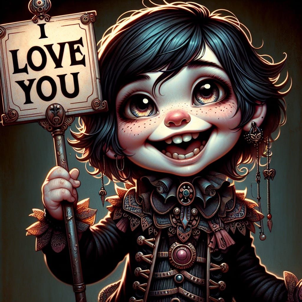 Joyful Goth Punk Girl with I Love You Sign
