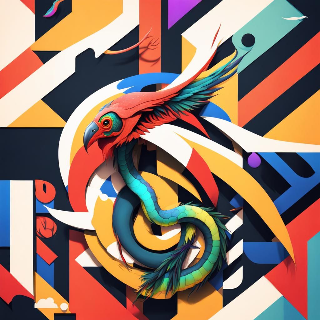 Fantastical Three-Eared Bird with Snake Tail