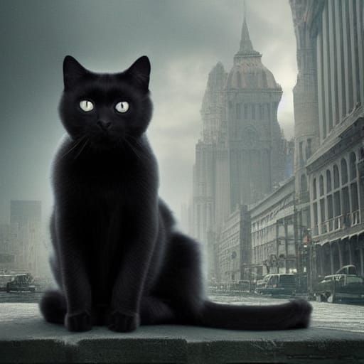Dramatic Black Cat Digital Matte Painting