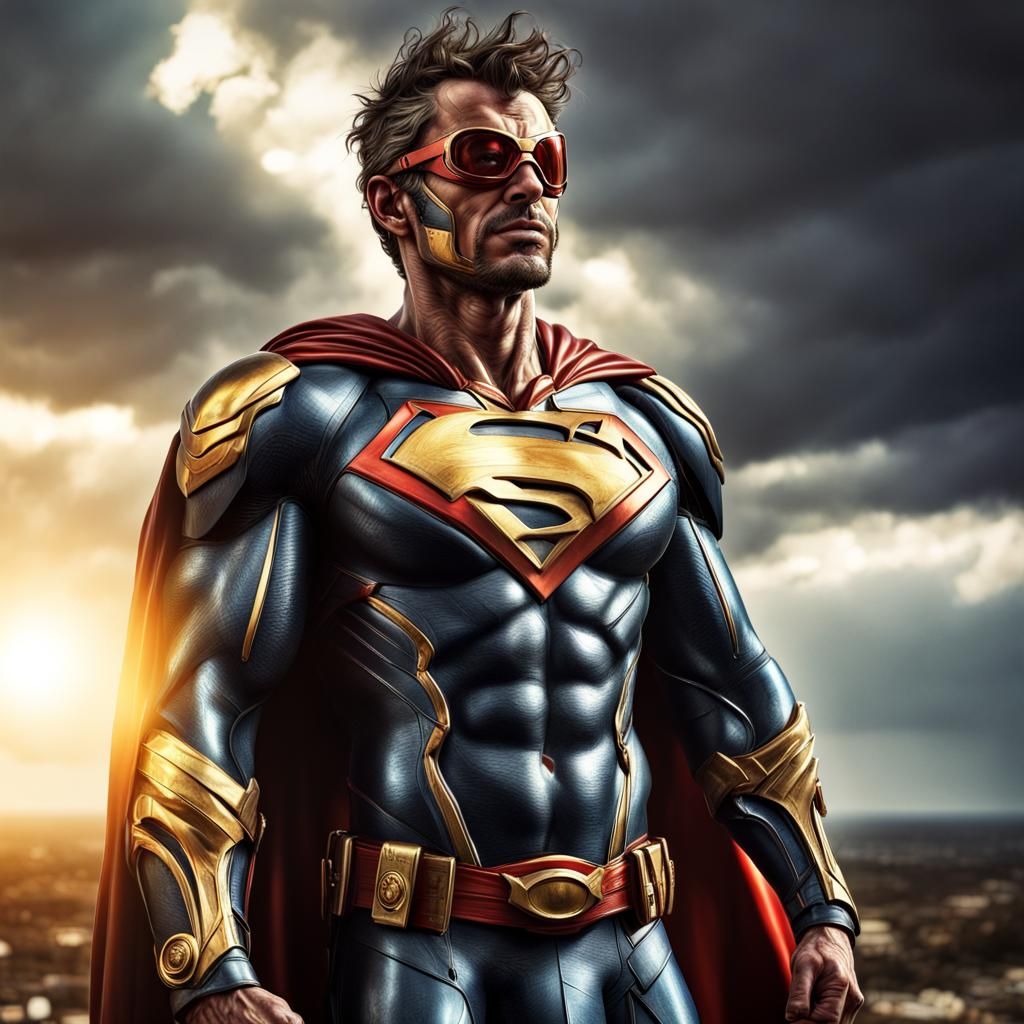 Hyperrealistic CapePunk Solar Superhero in Cinematic Style