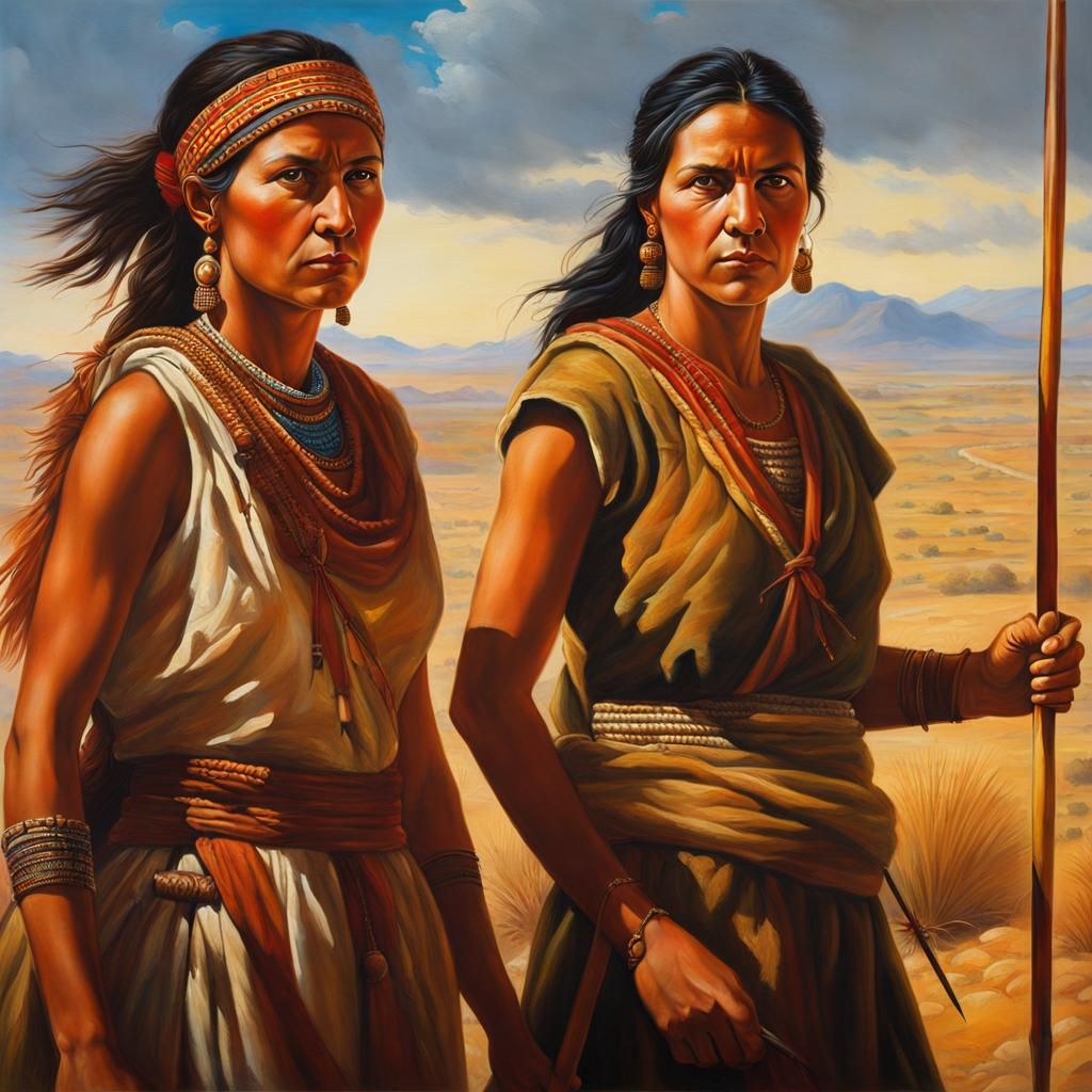 Prehistoric Women Hunting with Spears: Fine Art Painting