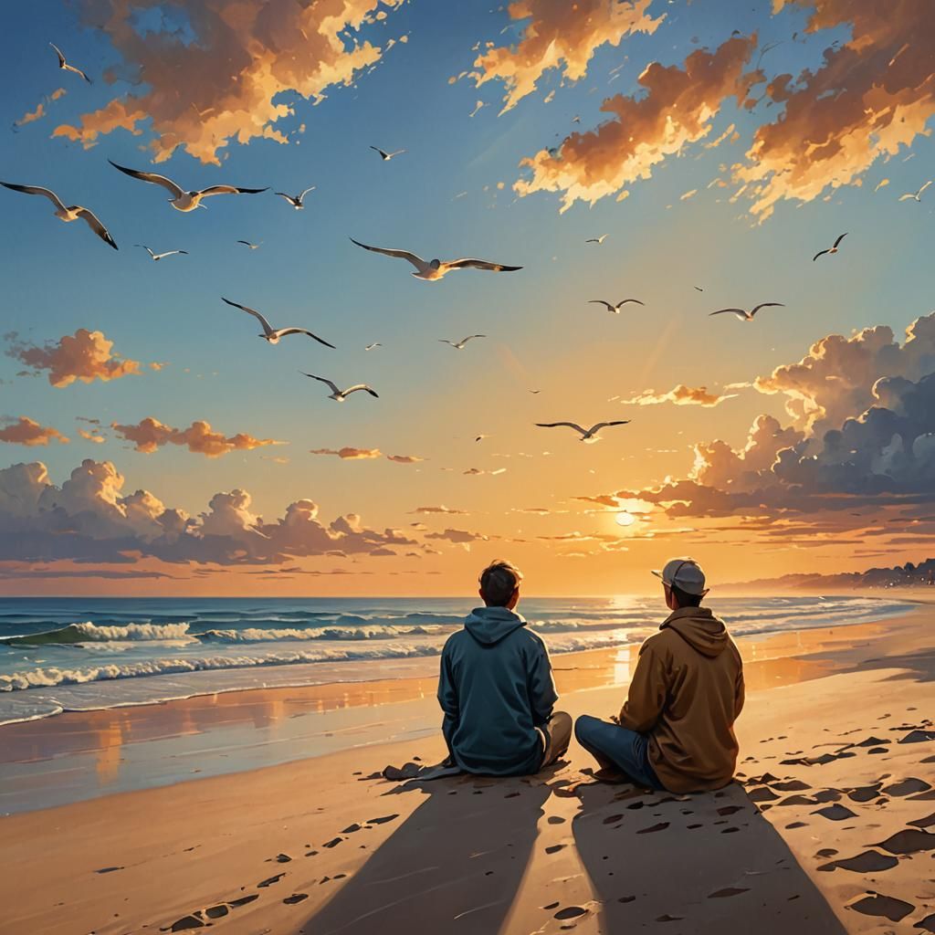 Sunset Beach Digital Painting in Calming Colors