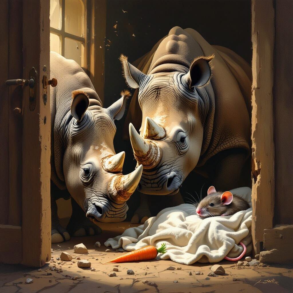 Rhino Breaks Into Rat's Home in Hyperrealistic Digital Paint...