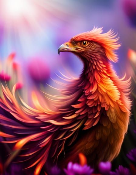 Floral Phoenix Bird in Vibrant Digital Photograph