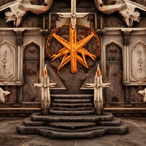 Rotting Zombie Goat Heads on Altar: Detailed Matte Painting