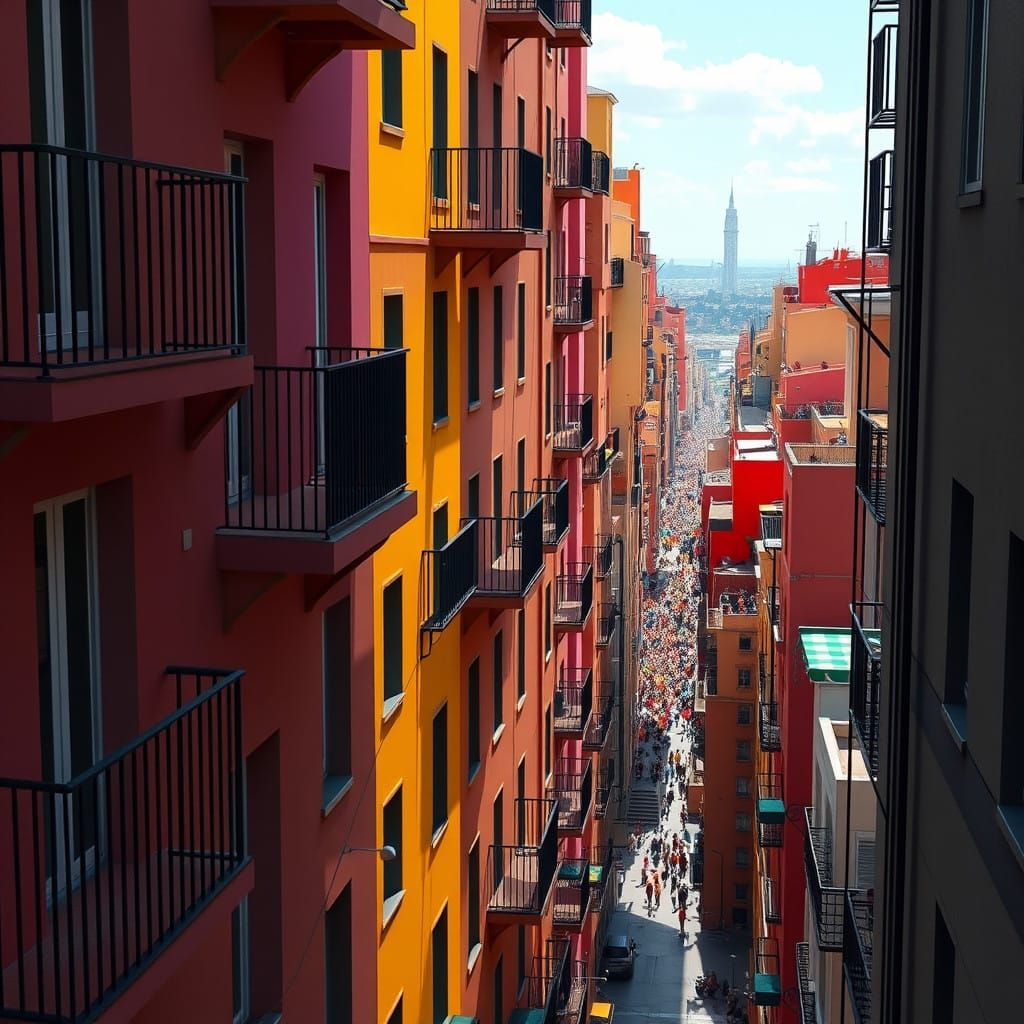 Vibrant Cubist Metropolis in Dynamic Composition