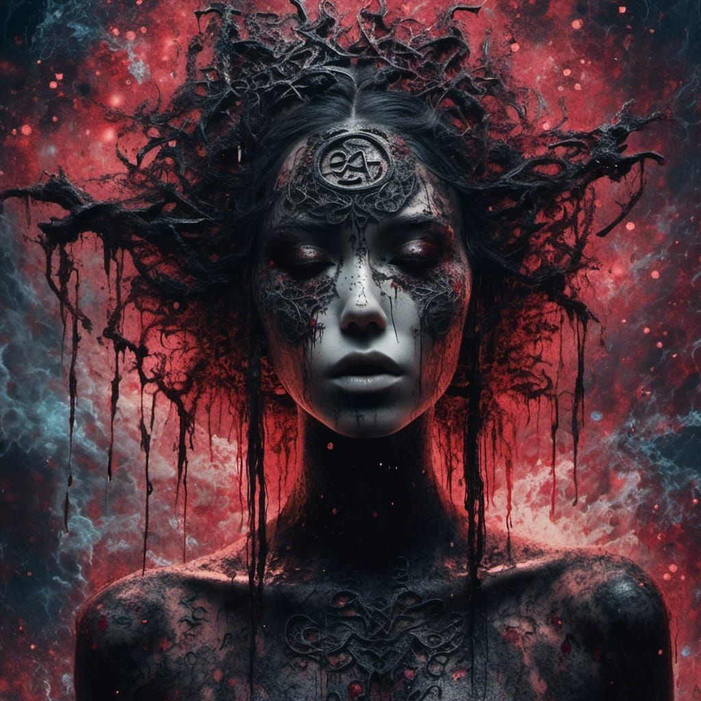 Ocean Witch with Glowing Runes in Cosmic Graffiti Art