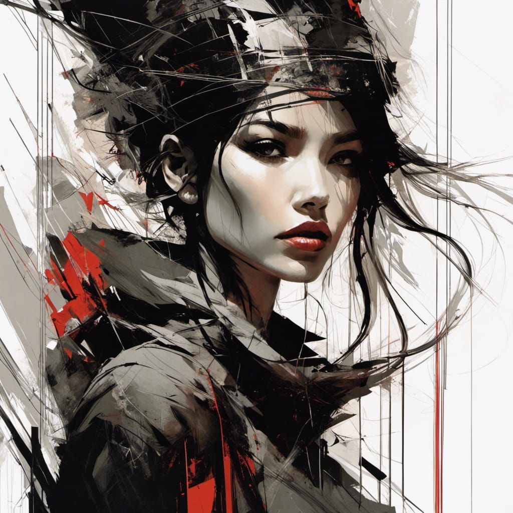 Entangled Girl in Chaotic Mixed Media Style