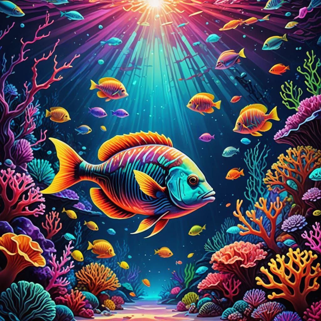 Vibrant Cosmic Fish in Iridescent Reef