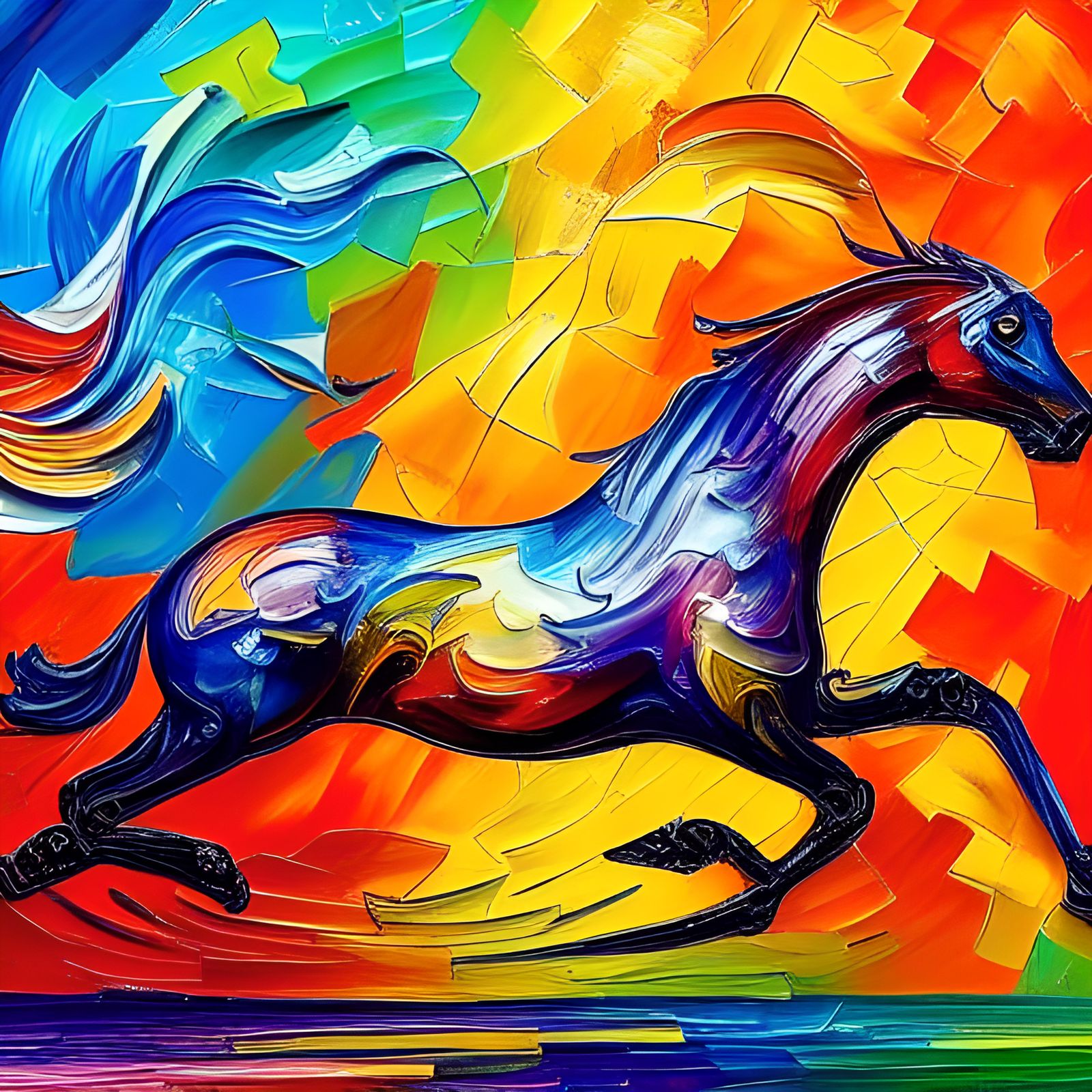 Colorful Carousel Horse in Expressionist Oil Painting