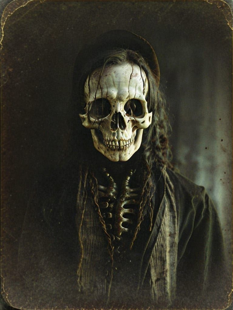 Vintage Horror Portrait of Witch Skeleton Zombie