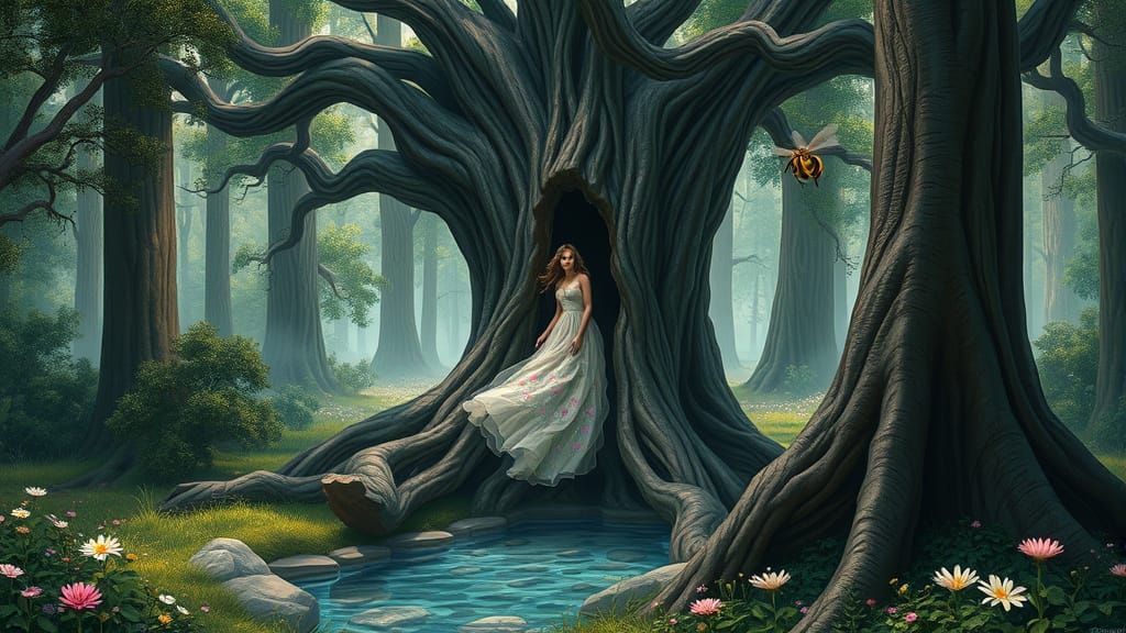 Forest Princess Emerges in Mystical Grove: Matte Painting