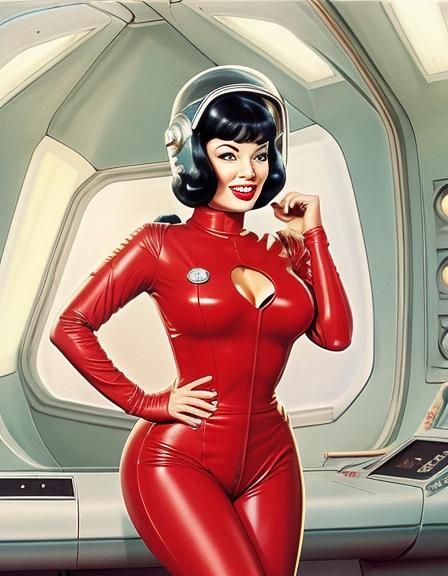 Retro Space Girl in Rocketship, Good Girl Art