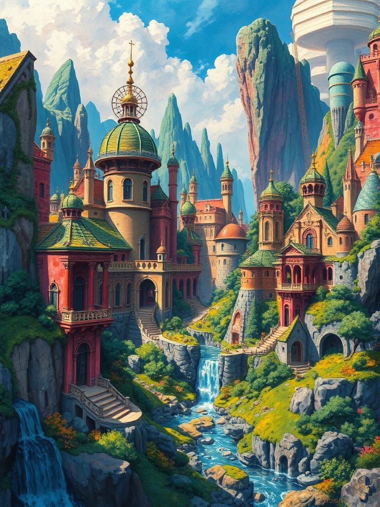 Lush Fantasy Realm in Abstract Expressionist Style