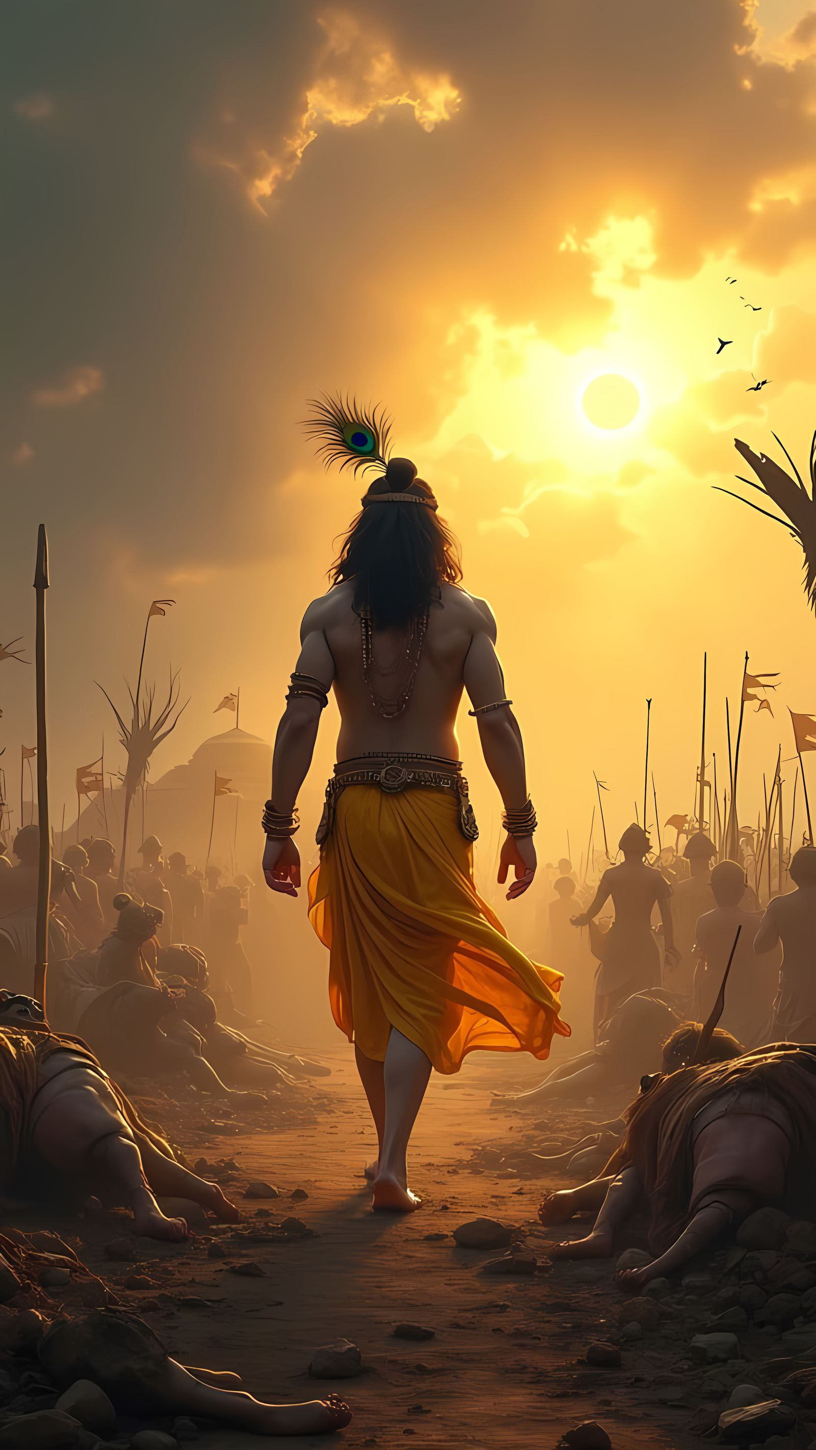 Krishna on Kurukshetra Battlefield: Epic Matte Painting