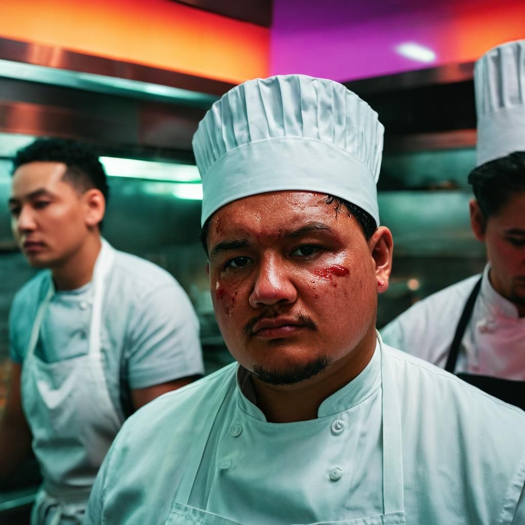 Chef Portrait in Bustling Restaurant, Cinematic Style